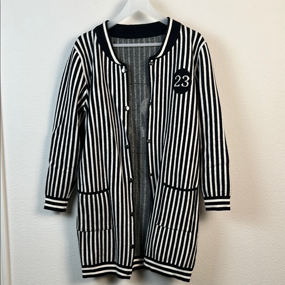 Striped Black and White Women's Coat